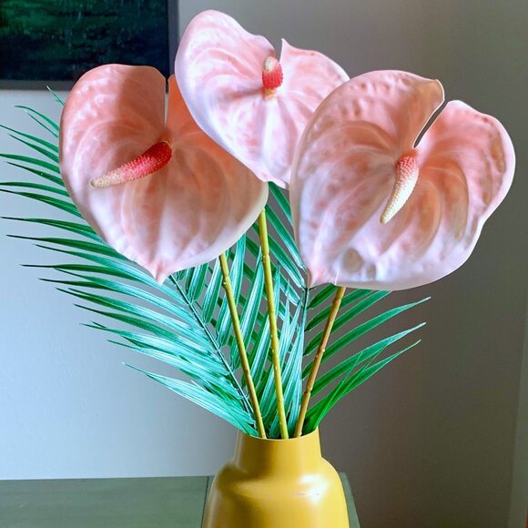 Gorgeous 3 Stems 22.5" Artificial Faux Multicolor Variegated Anthurium Flowers - Picture 9 of 16